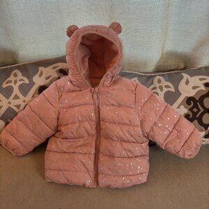 BABY GAP PINK/ SILVER SHOOTING STARS PUFFER CUB EARS COAT SIZE 18-24 MONTHS GIRL